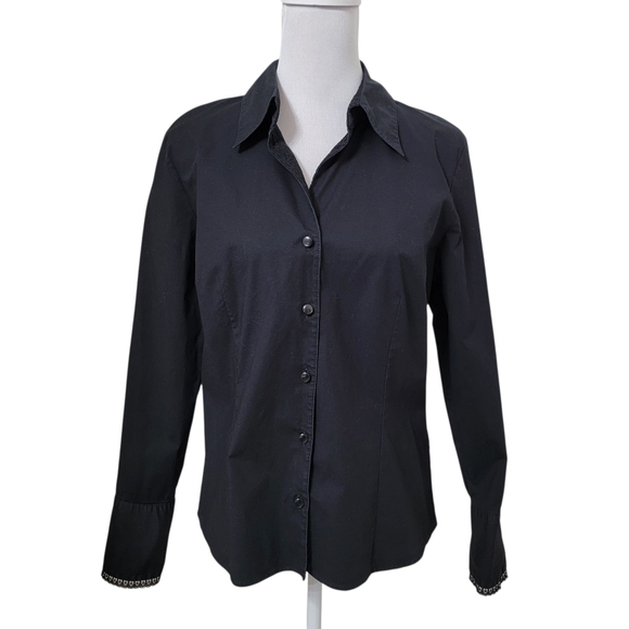 Talbots Size 12 Black Long Sleeve Button Down French Cuff Shirt, Exc. Used Cond. - Picture 2 of 16